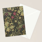 William Morris Vintage Golden Lily Black Charcoal Olive Green Stationery Card Gallery Image 2
