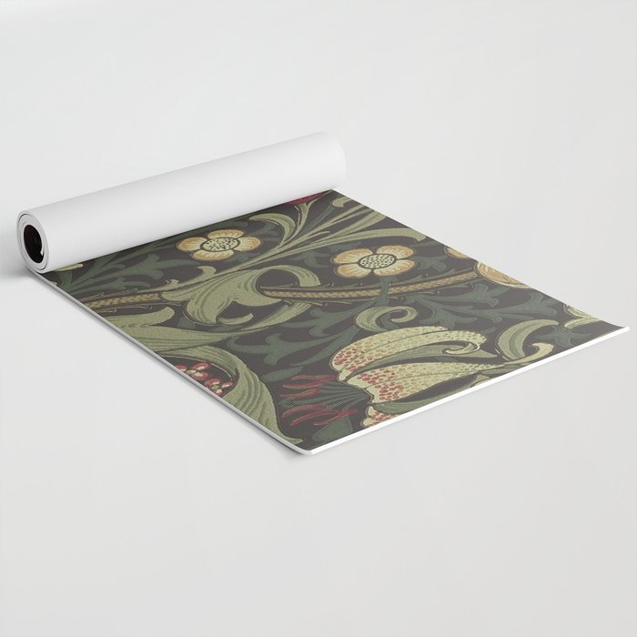 William Morris Vintage Golden Lily Black Charcoal Olive Green Yoga Mat Gallery Image 2