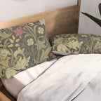 William Morris Vintage Golden Lily Black Charcoal Olive Green Pillow Sham Gallery Image 2