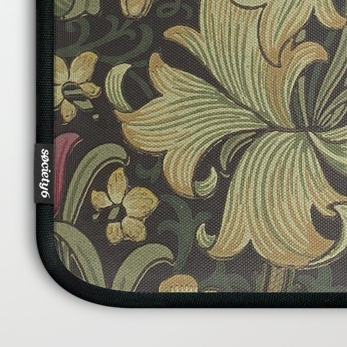 William Morris Vintage Golden Lily Black Charcoal Olive Green Laptop Sleeve Gallery Image 3