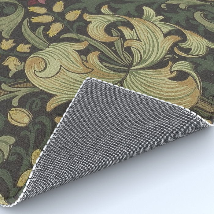 William Morris Vintage Golden Lily Black Charcoal Olive Green Rug Gallery Image 4