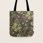William Morris Vintage Golden Lily Black Charcoal Olive Green Tote Bag Gallery Image 1