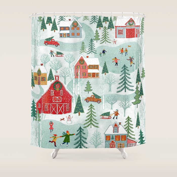 New England Christmas Shower Curtain Gallery Image 1