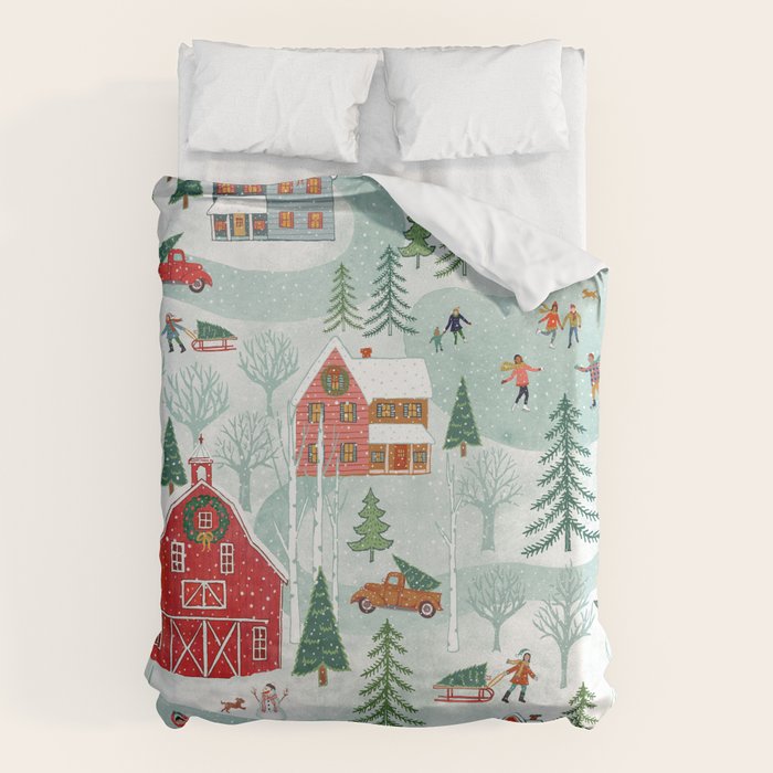 New England Christmas Duvet Cover