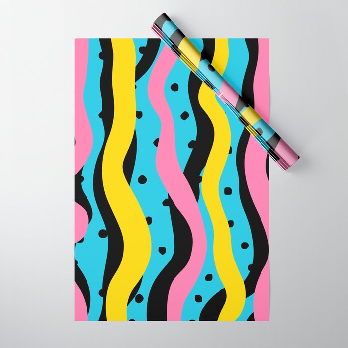 Colorful retro neon stripe art pattern Wrapping Paper Gallery Image 1