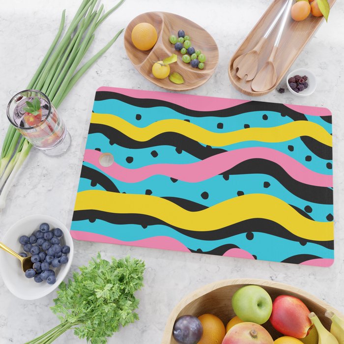 Colorful retro neon stripe art pattern Cutting Board Gallery Image 2