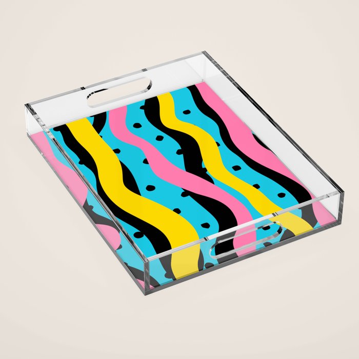 Colorful retro neon stripe art pattern Acrylic Tray Gallery Image 1
