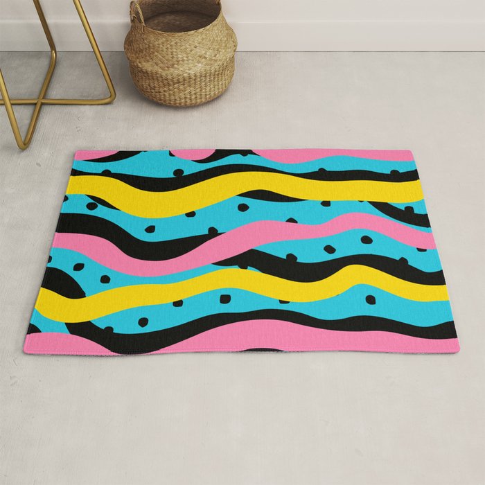 Colorful retro neon stripe art pattern Rug Gallery Image 1