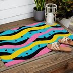 Colorful retro neon stripe art pattern Outdoor Rug Gallery Image 2
