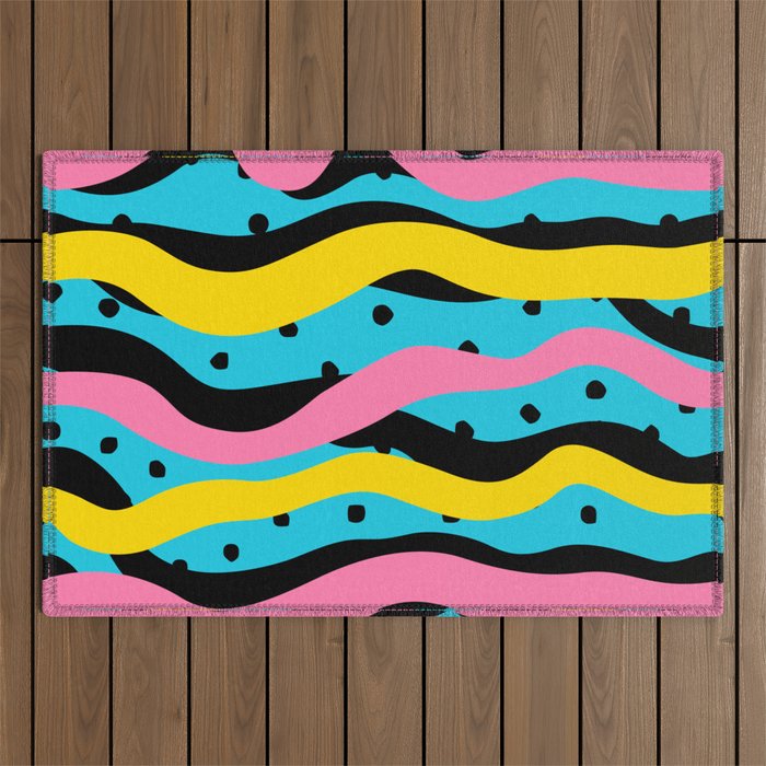 Colorful retro neon stripe art pattern Outdoor Rug Gallery Image 1