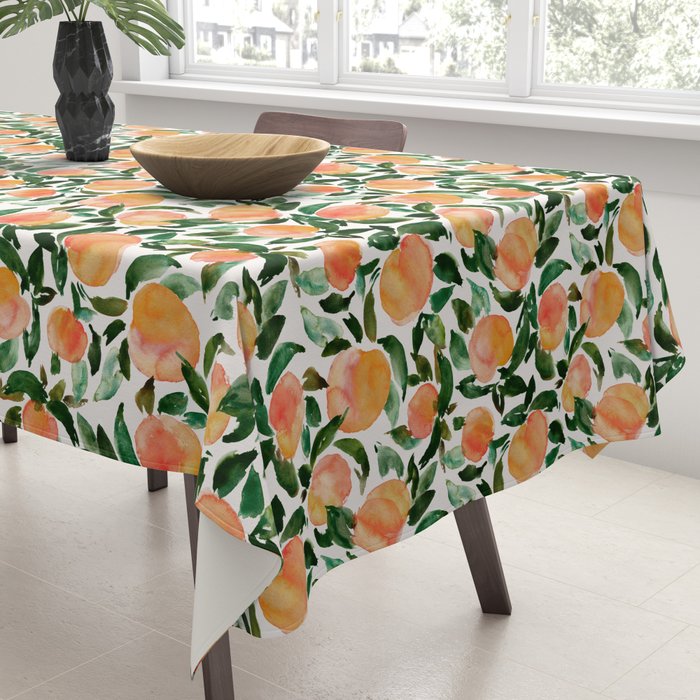 GEORGIA PEACHES Watercolor Peach Print Tablecloth Gallery Image 3