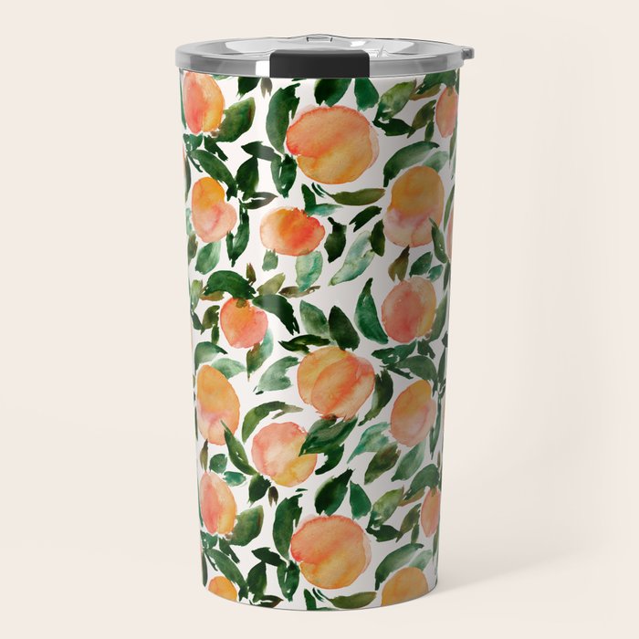 GEORGIA PEACHES Watercolor Peach Print Travel Mug Gallery Image 1