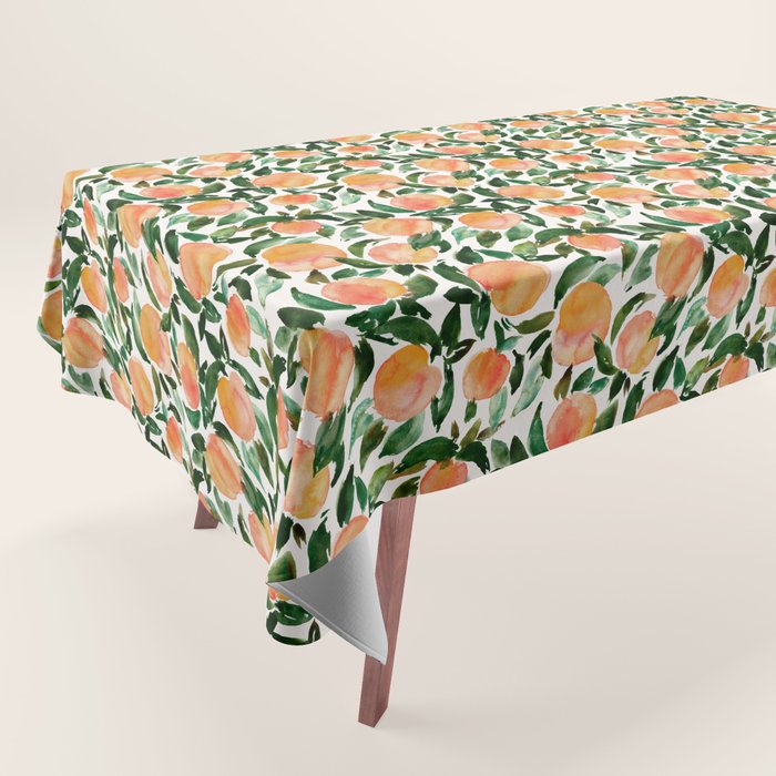 GEORGIA PEACHES Watercolor Peach Print Tablecloth Gallery Image 1