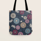 Mums and Vines Floral Burgundy Blues Tote Bag Gallery Image 1