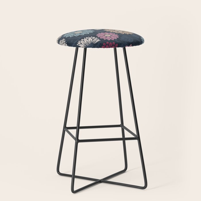 Mums and Vines Floral Burgundy Blues Stool Gallery Image 1