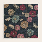Mums and Vines Floral Burgundy Blues Wood Wall Art Gallery Image 1
