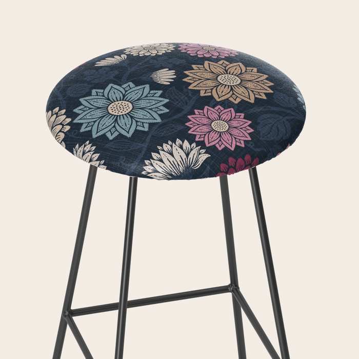 Mums and Vines Floral Burgundy Blues Stool Gallery Image 2
