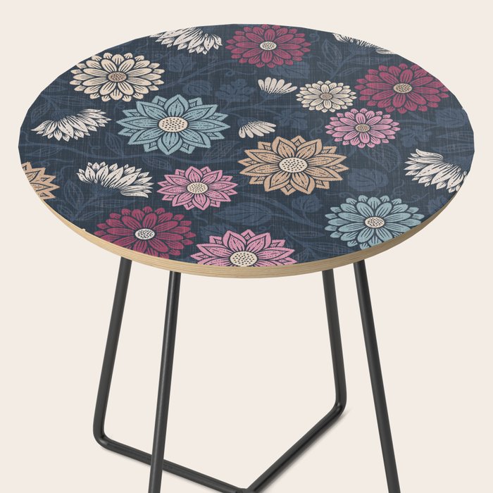 Mums and Vines Floral Burgundy Blues Side Table Gallery Image 2