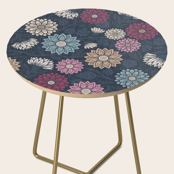 Mums and Vines Floral Burgundy Blues Side Table Gallery Image 2