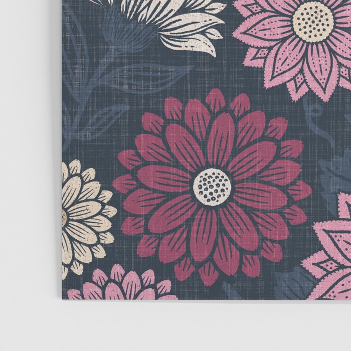 Mums and Vines Floral Burgundy Blues Poster Gallery Image 3