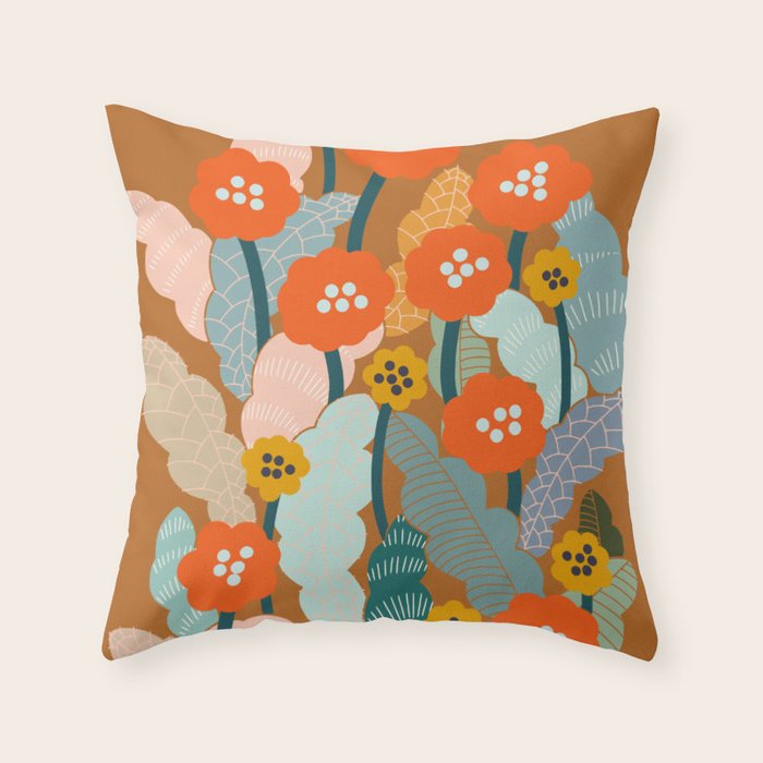 Meadow vibes rust Throw Pillow Gallery Image 6