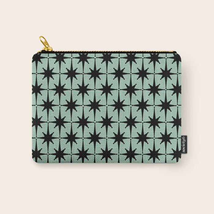 Atomic Age 1950s Retro Starburst Pattern in Black and Mid-Century Modern Mint Carry All Pouch Gallery Image 1