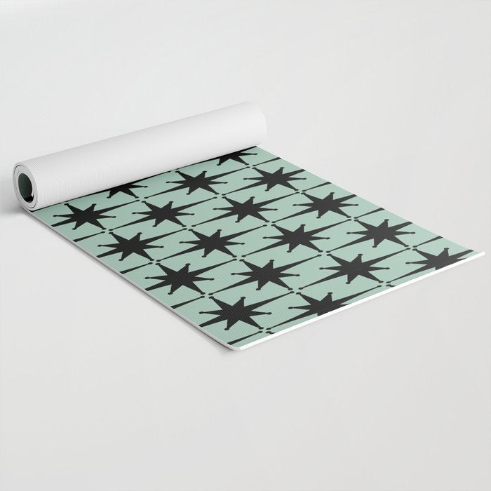 Atomic Age 1950s Retro Starburst Pattern in Black and Mid-Century Modern Mint Yoga Mat Gallery Image 2