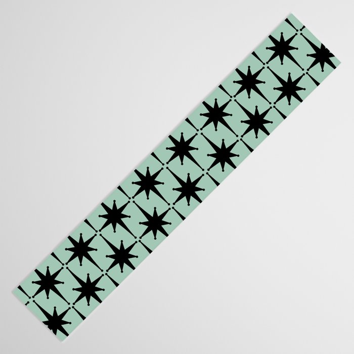 Atomic Age 1950s Retro Starburst Pattern in Black and Mid-Century Modern Mint Table Runner Gallery Image 3