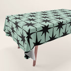 Atomic Age 1950s Retro Starburst Pattern in Black and Mid-Century Modern Mint Tablecloth Gallery Image 1
