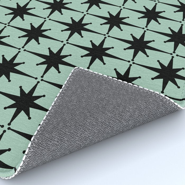 Atomic Age 1950s Retro Starburst Pattern in Black and Mid-Century Modern Mint Rug Gallery Image 4