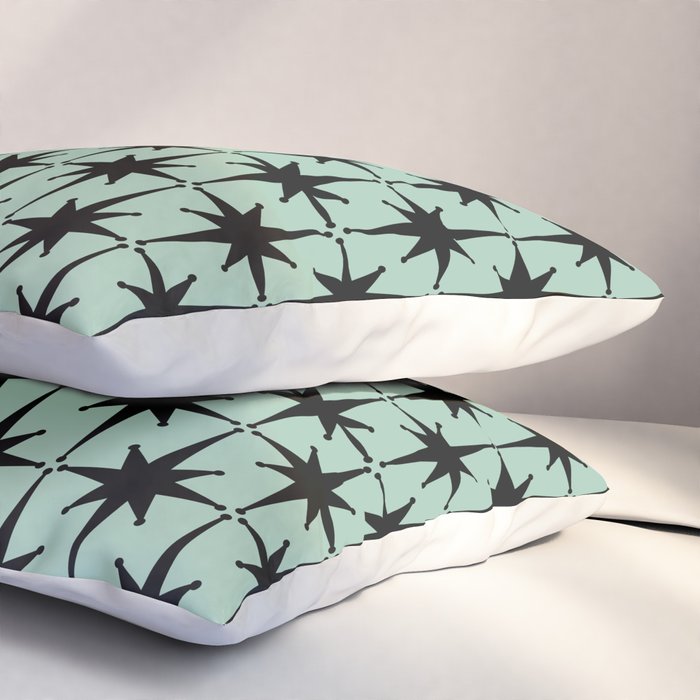 Atomic Age 1950s Retro Starburst Pattern in Black and Mid-Century Modern Mint Pillow Sham Gallery Image 3