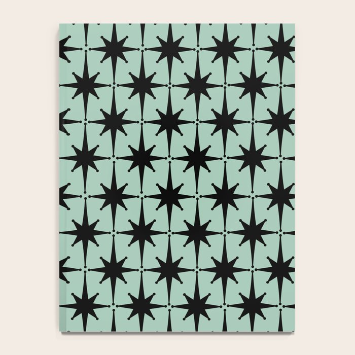 Atomic Age 1950s Retro Starburst Pattern in Black and Mid-Century Modern Mint Notebook Gallery Image 4