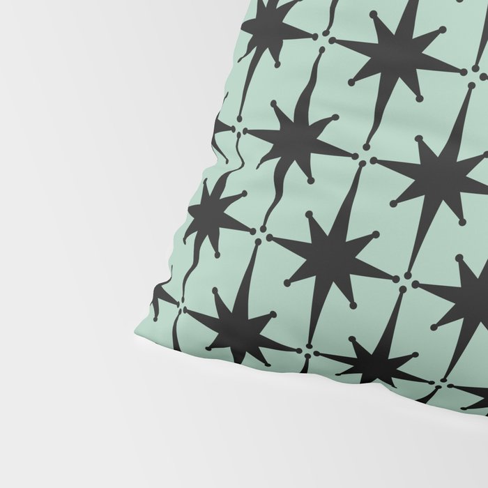 Atomic Age 1950s Retro Starburst Pattern in Black and Mid-Century Modern Mint Pillow Sham Gallery Image 4