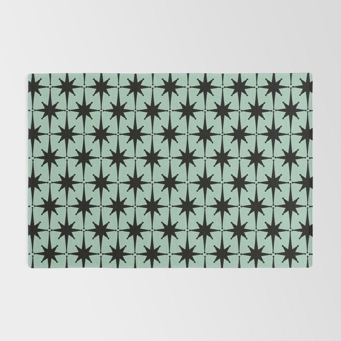 Atomic Age 1950s Retro Starburst Pattern in Black and Mid-Century Modern Mint Rug Gallery Image 2