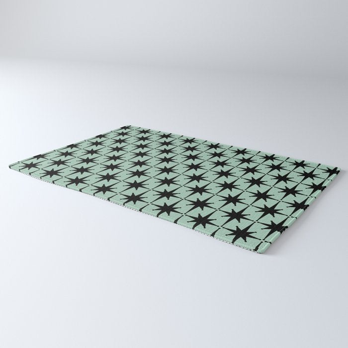 Atomic Age 1950s Retro Starburst Pattern in Black and Mid-Century Modern Mint Rug Gallery Image 3