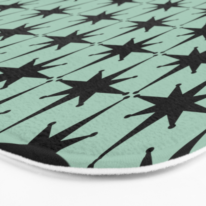 Atomic Age 1950s Retro Starburst Pattern in Black and Mid-Century Modern Mint Bath Mat Gallery Image 3