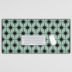 Atomic Age 1950s Retro Starburst Pattern in Black and Mid-Century Modern Mint Desk Mat Gallery Image 1