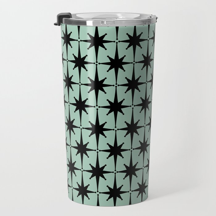 Atomic Age 1950s Retro Starburst Pattern in Black and Mid-Century Modern Mint Travel Mug Gallery Image 3