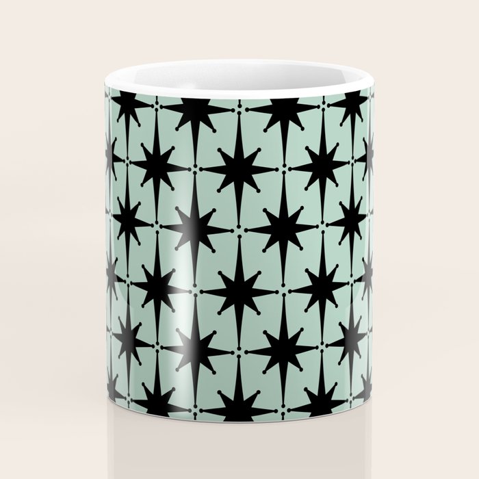 Atomic Age 1950s Retro Starburst Pattern in Black and Mid-Century Modern Mint Coffee Mug Gallery Image 4