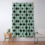 Atomic Age 1950s Retro Starburst Pattern in Black and Mid-Century Modern Mint Window Curtain Gallery Image 5