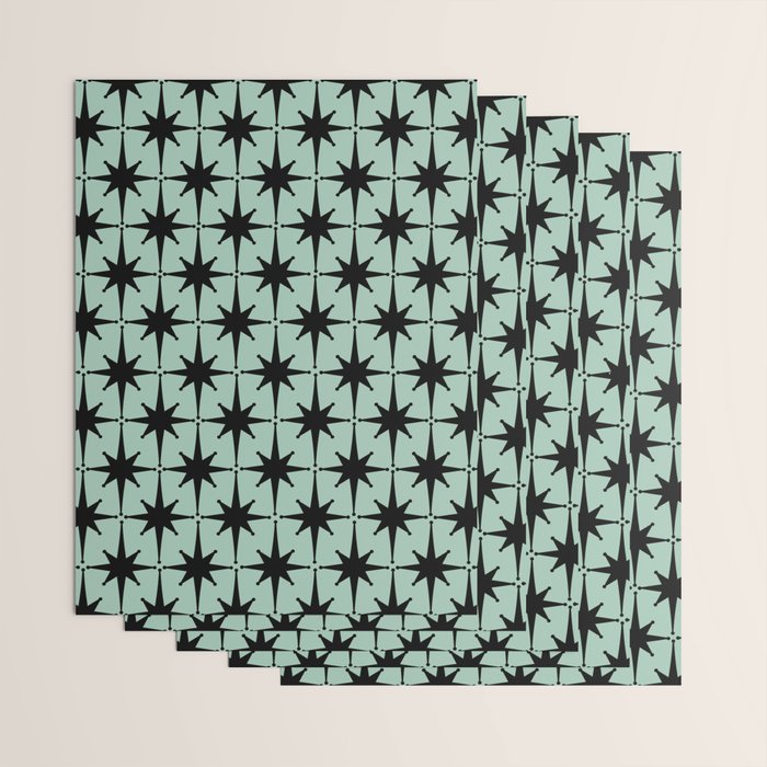 Atomic Age 1950s Retro Starburst Pattern in Black and Mid-Century Modern Mint Wrapping Paper Gallery Image 3