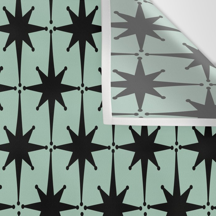 Atomic Age 1950s Retro Starburst Pattern in Black and Mid-Century Modern Mint Wall Tapestry Gallery Image 3