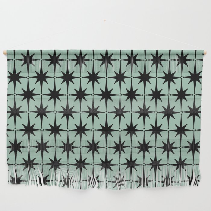 Atomic Age 1950s Retro Starburst Pattern in Black and Mid-Century Modern Mint Wall Hanging Gallery Image 1