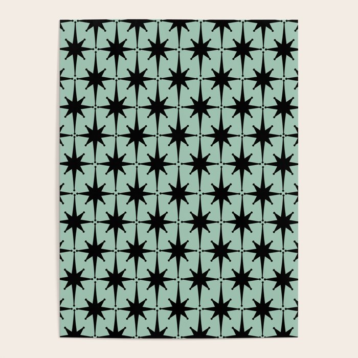 Atomic Age 1950s Retro Starburst Pattern in Black and Mid-Century Modern Mint Poster Gallery Image 4