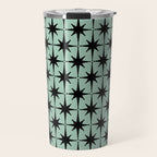 Atomic Age 1950s Retro Starburst Pattern in Black and Mid-Century Modern Mint Travel Mug Gallery Image 1