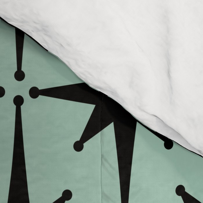 Atomic Age 1950s Retro Starburst Pattern in Black and Mid-Century Modern Mint Comforter Gallery Image 4