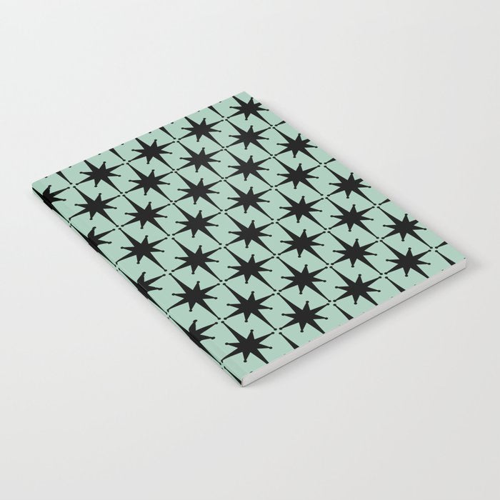Atomic Age 1950s Retro Starburst Pattern in Black and Mid-Century Modern Mint Notebook Gallery Image 1