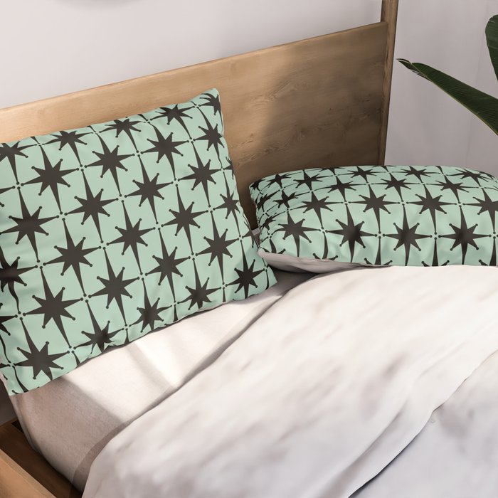 Atomic Age 1950s Retro Starburst Pattern in Black and Mid-Century Modern Mint Pillow Sham Gallery Image 2