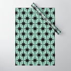 Atomic Age 1950s Retro Starburst Pattern in Black and Mid-Century Modern Mint Wrapping Paper Gallery Image 1