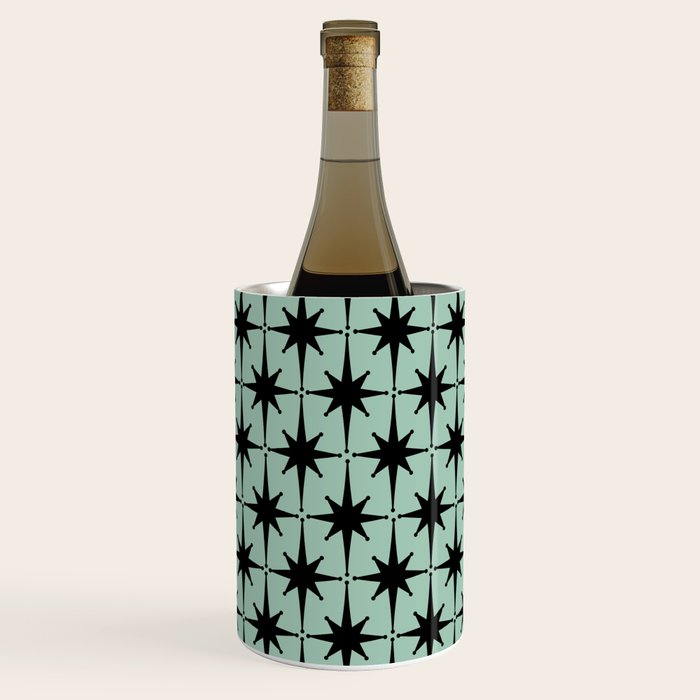 Atomic Age 1950s Retro Starburst Pattern in Black and Mid-Century Modern Mint Wine Chiller Gallery Image 1
